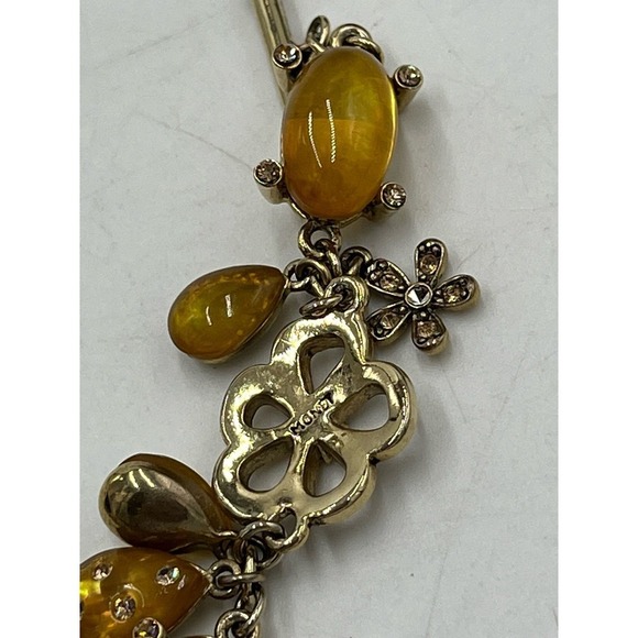 Monet Signed Yellow Cabochons & Antiqued Gold Tone Dangle Pave Toggle Bracelet - Picture 7 of 15
